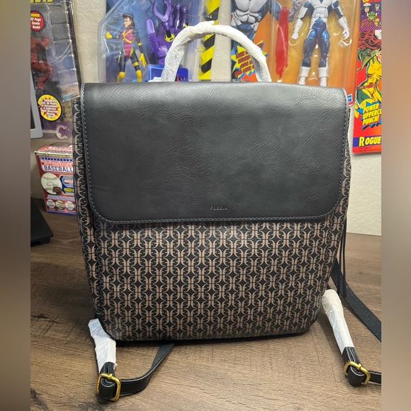 Fossil Handbags - Fossil Claire Black Brown Signature Flap Backpack SHB2346015 NWT $138 Retail FS